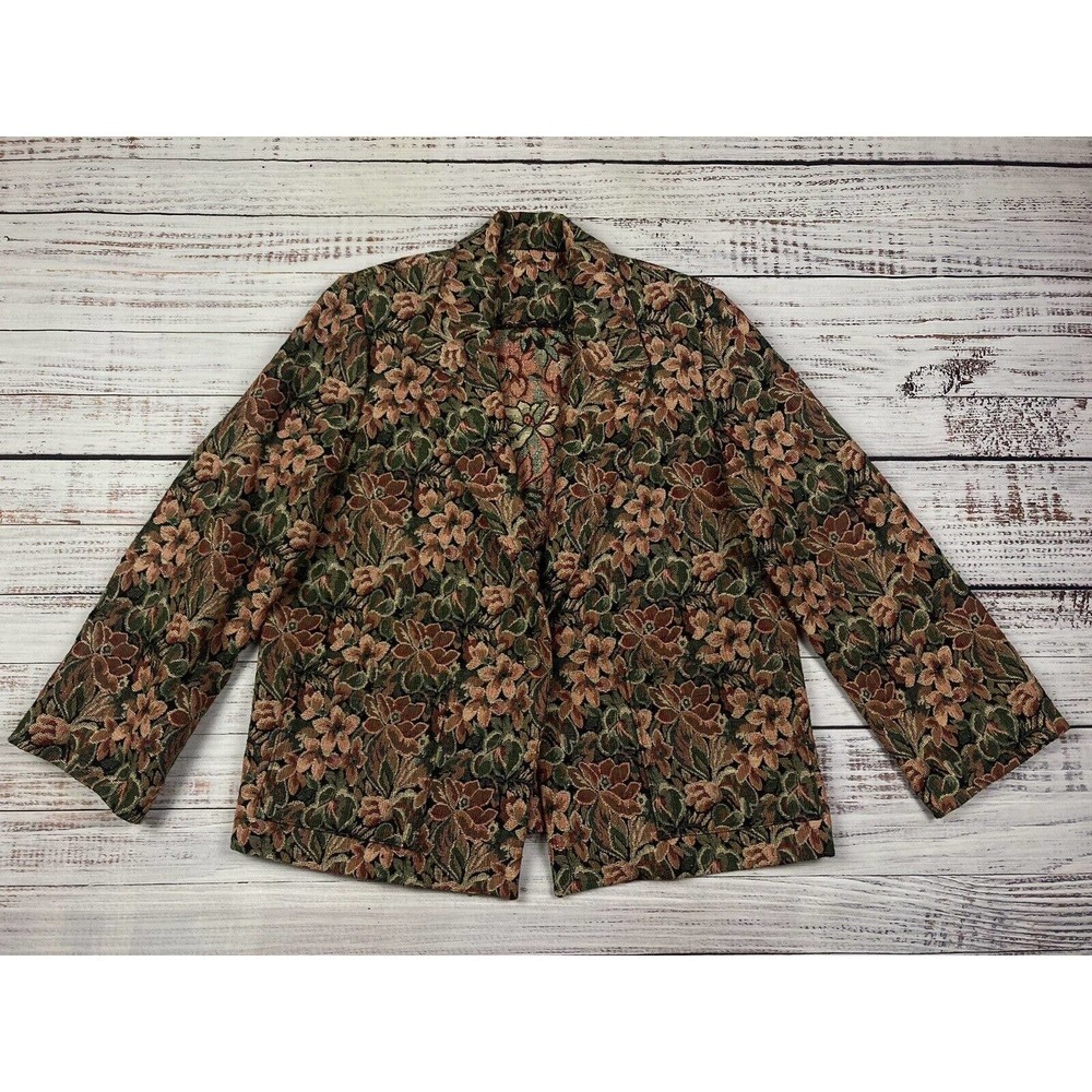 VTG Handmade Upcycled Blazer Jacket Multicolor Floral Tapestry Cottage Core Sz L